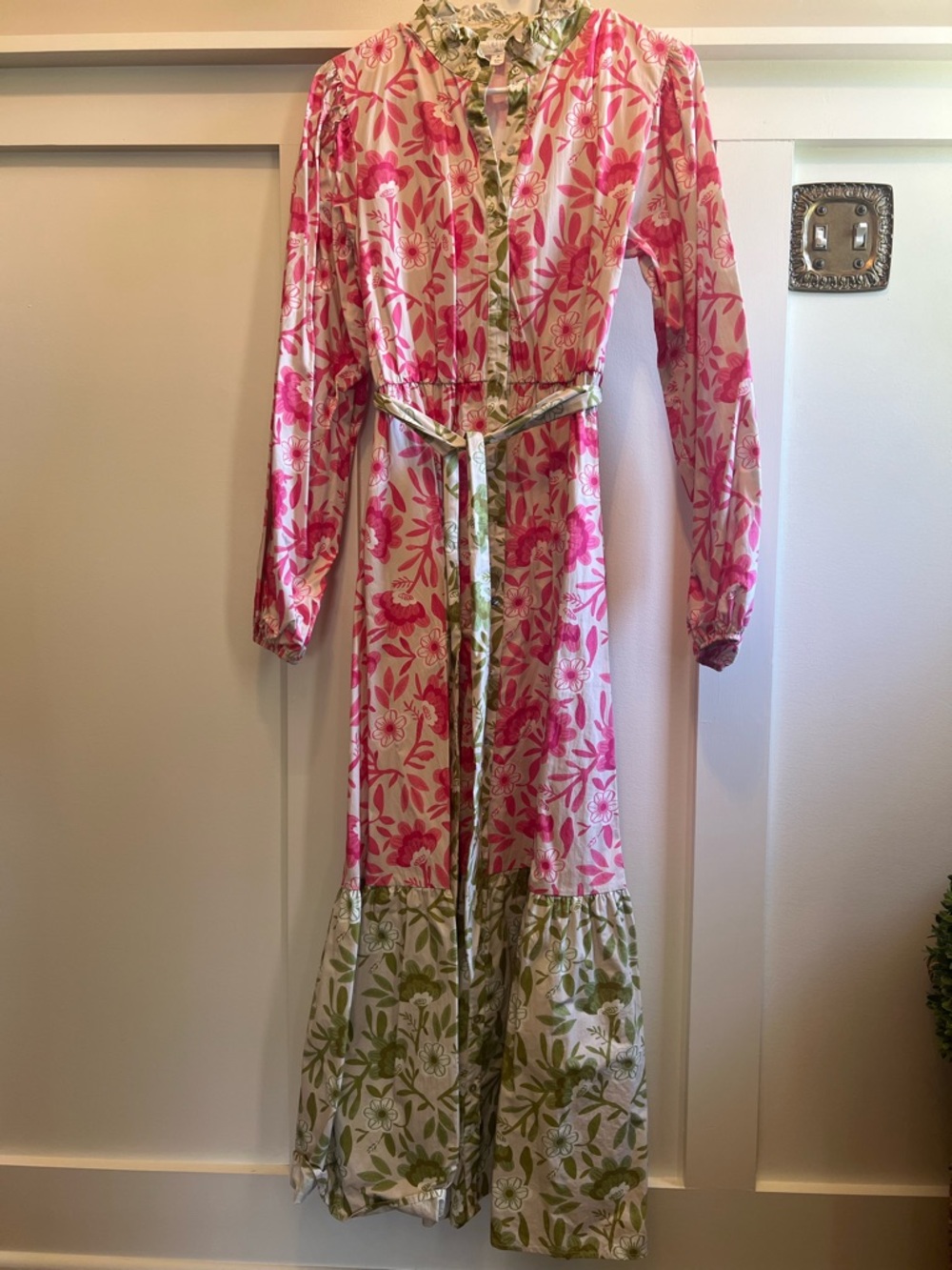 Peach Love California Pink and Green Floral Maxi Dress